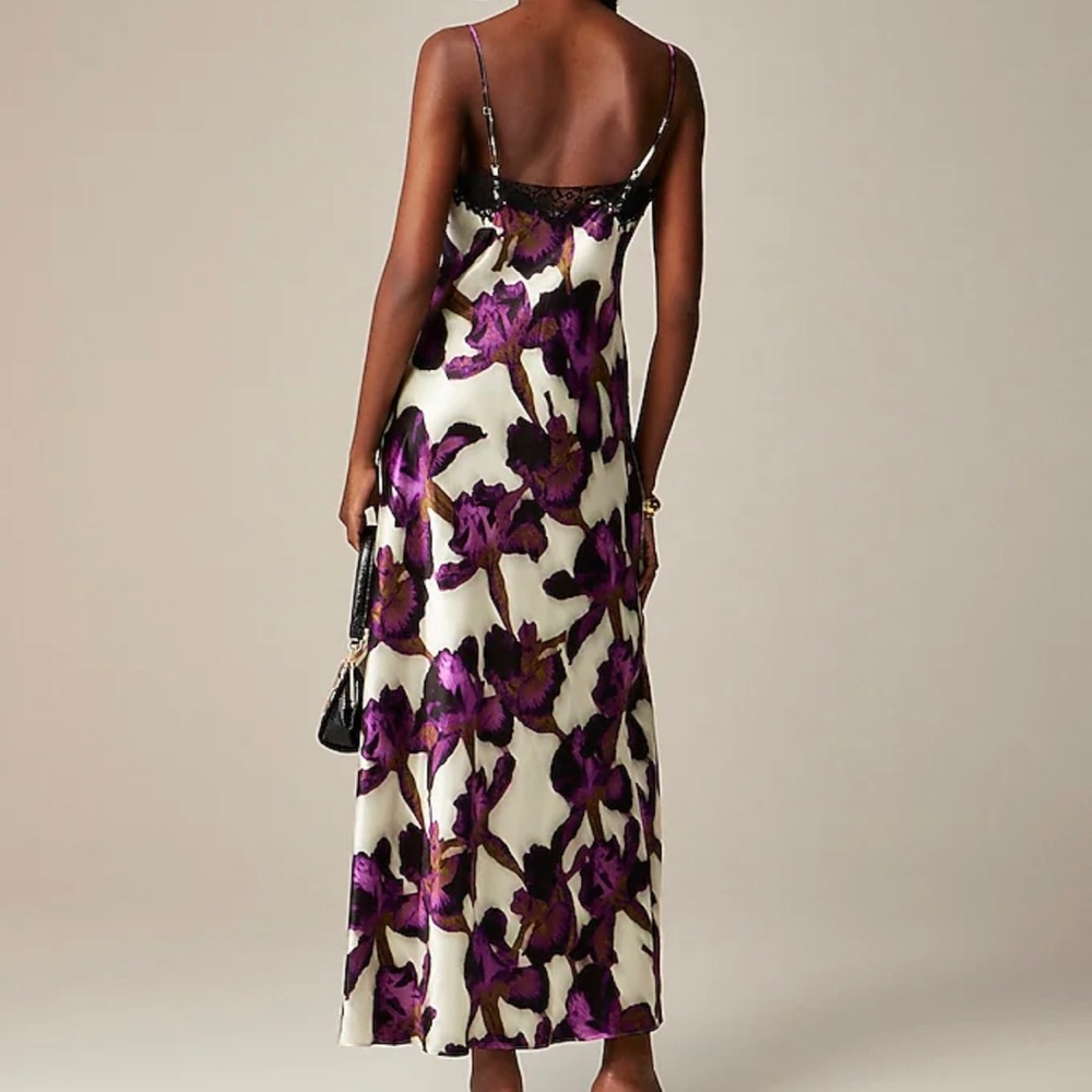 Jcrew Lace Trim Slip Dress In Iris Floral Textured Satin New With Defects Size 8 - Picture 3 of 12